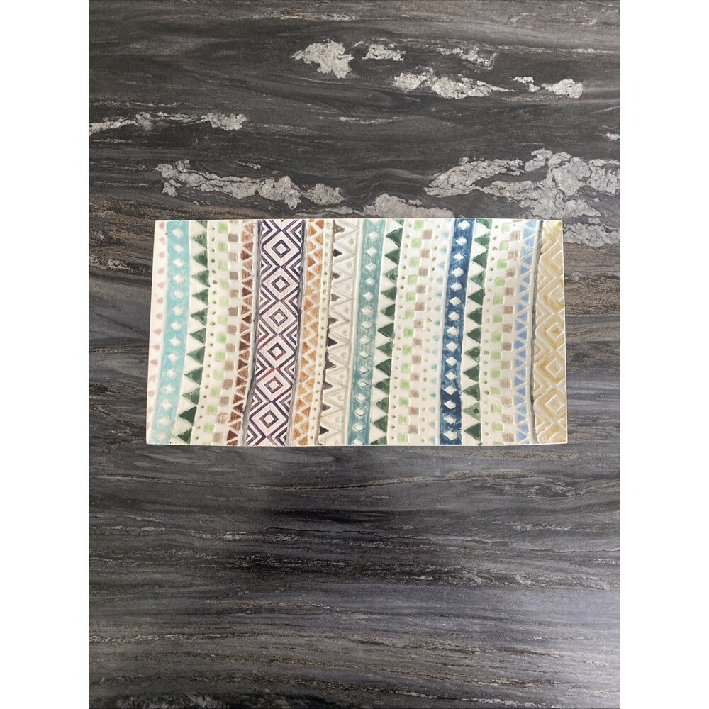 Handmade Pottery Small Serving Tray Geometric PatternTextured Multicolored